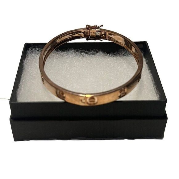 Rose Toned Diamond Eternity Bracelet Sterling Silver 14kt Rose Gold Overlay - Picture 6 of 13